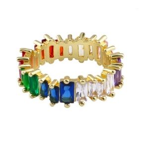 Rainbow crystal gemstone ring - Gold tone